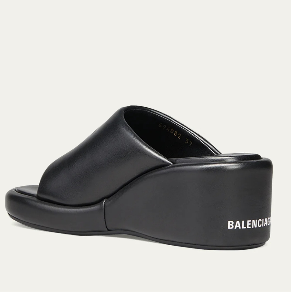 BALENCIAGA Rise Black Lambskin Wedge Slide Platform Sandals EU 40 US 10 Org $850